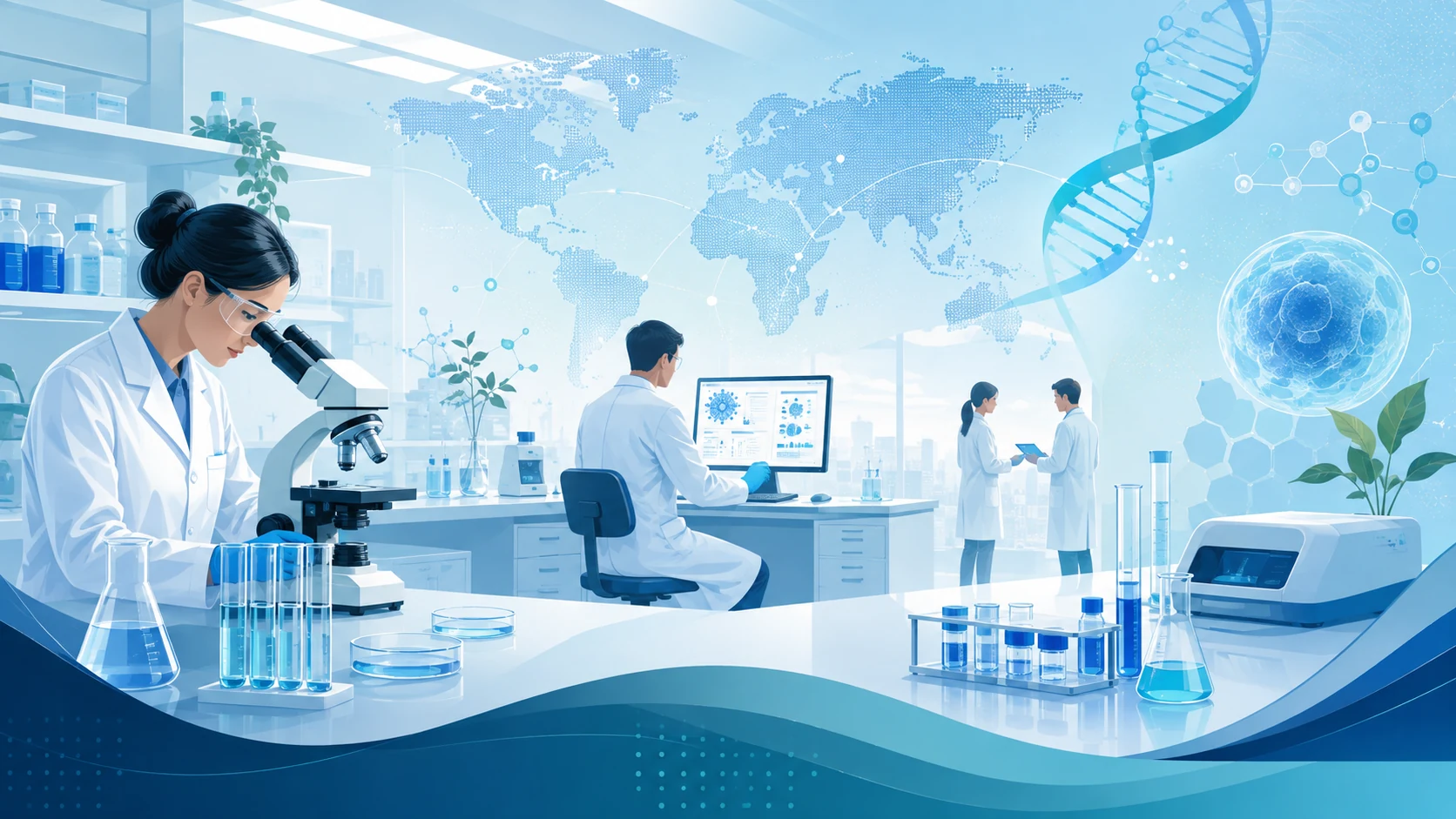 Biomedizinisches Entwicklungsteam bei der Prüfung klinischer und analytischer Evidenz